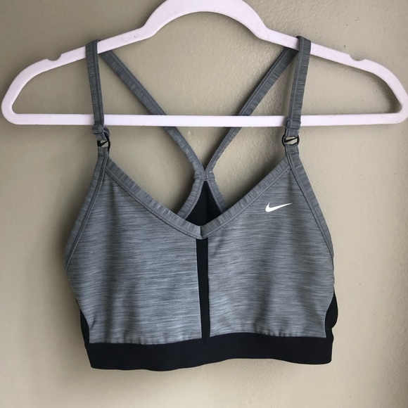 Nike Womens Indy V-Neck Sports Bra Grey Black Size: L - Picture 1 of 13
